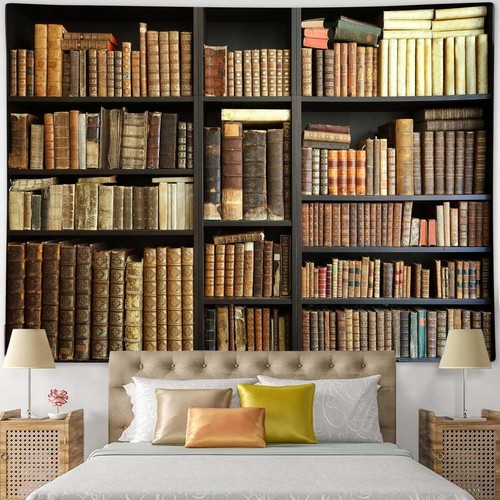 Vintage Bookshelf Tapestry Wall Hanging Retro Library 71L" x 60W" - Picture 3 of 9
