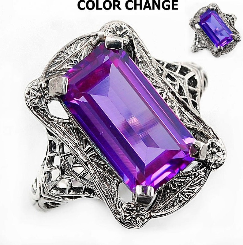 8CT Heat Treated Alexandrite 925 Sterling Silver Art Deco Style Ring Sz 6 Z7-5