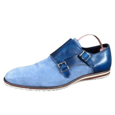 Dario Vis Men Double Monk Strap Shoe Size 8 Dress Casual Blue Perforated Suede