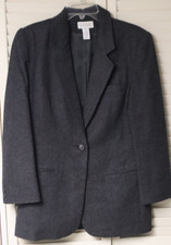 VTG 90s Lands' End Women's Blazer Sz 10 Wool Cashmere Charcoal Gray Jacket