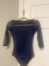 So Danca Adult Small Navy Blue Ballet Leotard 3/4 Sleeve Mesh Back