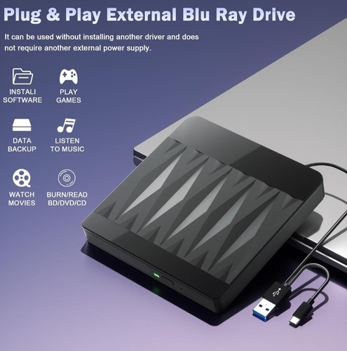 External Blu Ray Drive Support 50G Disc Read/Write, 3D Portable USB... - Afbeelding 5 van 9