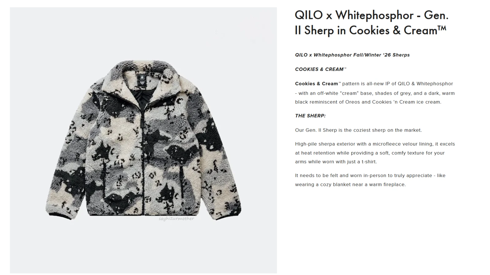 L - QILO x WHITE PHOSPHOR GEN II (2) COOKIES & CREAM SHERPA FLEECE JACKET NEW image 4