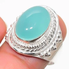 Aqua Chalcedony Gemstone Handmade 925 Sterling Silver All Size Ring For Gift