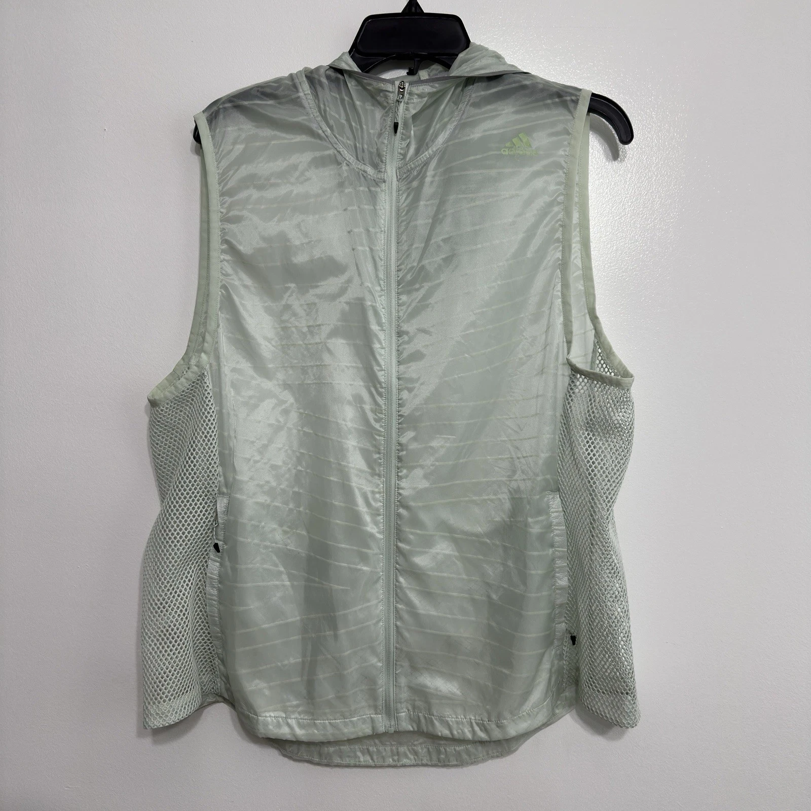Adidas TKO Reflective Running Vest Hooded Full Zip Mint Green XL Outdoors Sports