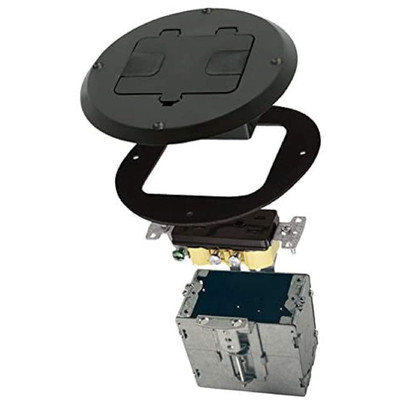 Floor Box Kit with Recessed Duplex 15A TR Device Steel Box 1-Gang Black for
