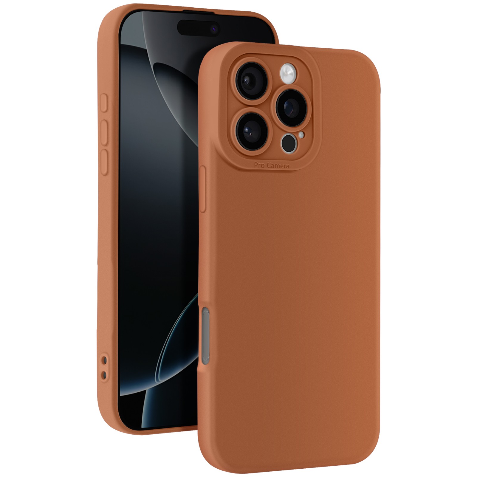 Coque iPhone 16 Pro silicone lisse marron idéale pour le bureau et les déplacements