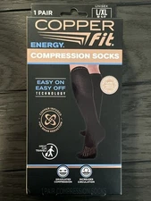 Copper Fit Energy Compression Socks Black Size Large/XLarge 1 Pair New