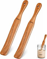 2 Pack Wooden Spurtle for Sourdough Starter, Mixing, Reaching Bottom of Jar, Dou