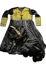 Handmade Velvet Afghan Traditional Dress Set,Black   Dress, Pajama  Large Scarf