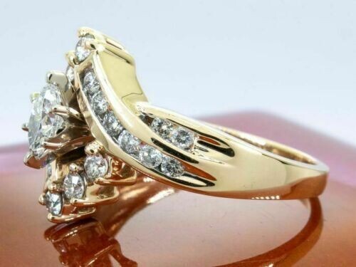 2 Karat Marquise Cut Echt Moissanit Cluster Verlobungsring 14K Gelbgold Oberfläche - Bild 3 von 4