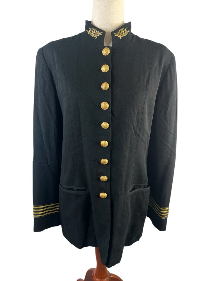 Chaqueta Blazer De Colección Militar Preppy Talla L Negro Dorado Botones Sgt Pepper Náutica Foto 2 de 4