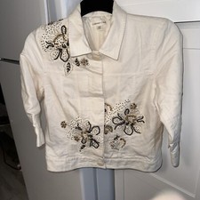 Coldwater Creek Jacket Womens P 12 Lined Cotton Linen Embroidered Lightweight
