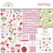12X12 Essentials Kit Doodlebug Berry Sweet Strawberries Treats Paper Stickers ++
