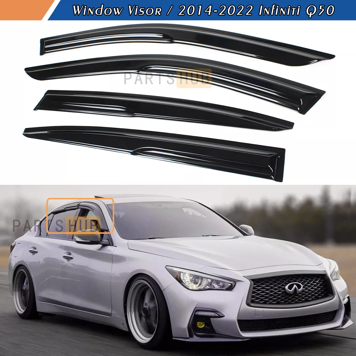 For 2014 2022 Infiniti Q50 JDM Mugen Style Window Visors Rain