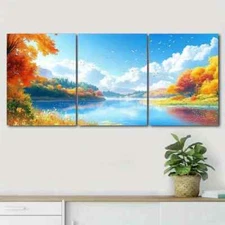 3pcs Vibrant Foliage & Reflective Waters Perfect Wall Art Canvas Framed 50x70cm
