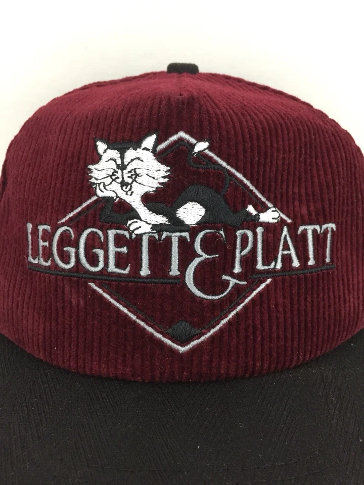 Boné de veludo vintage Leggett & Platt chapéu logotipo da empresa gato Snapback caminhoneiro EUA - Imagem 2 de 4