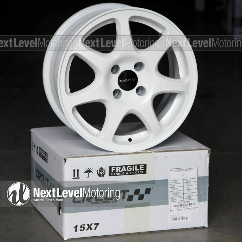 4 CIRCUIT CP42 15X7 4X100 35 GLOSS WHITE WHEELS JDM CIVIC TYPE R