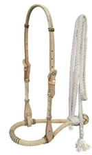 Western Natural Leather Rawhide Braided Headstall with Bosal and Reins