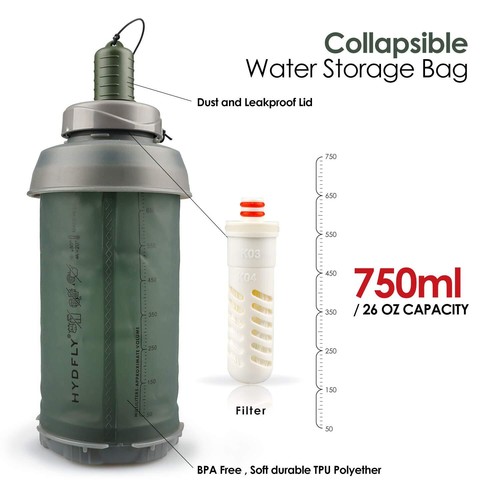 2x26oz Filtered Water Bottle,Silicone Canteen Collapsible UF Purifier Filtration - Picture 6 of 12