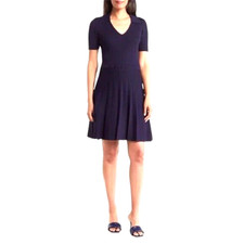Eliza J Womens Dress Size Medium Navy Blue Short Sleeve Fit Flare V Neck new