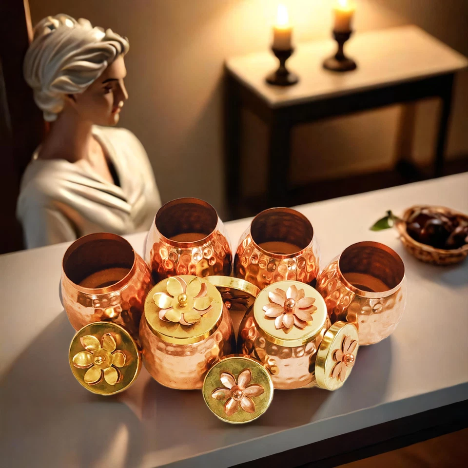 Tarros de fruta seca martillados enchapados en cobre regalo de devolución indio regalo de boda Foto 2 de 4