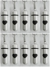 Set of TEN Engraved Heart Silver CREMATION URNS w/Velvet Pouches, Chains, Funnel