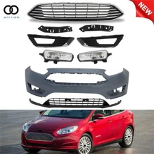 Front Bumper Cover+Upper Lower Grill Grille+Fog Light For 2015-2018 Ford Focus