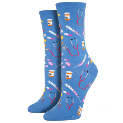 Socksmith Women's Crew Socks Meds Doctors Nurses Stethoscope Novelty Footwear