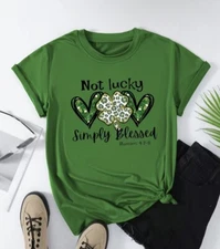 PLUS 22 3X SIMPLY BLESSED Green Stretch Tee Silky Romans 4.7-8 St Patricks