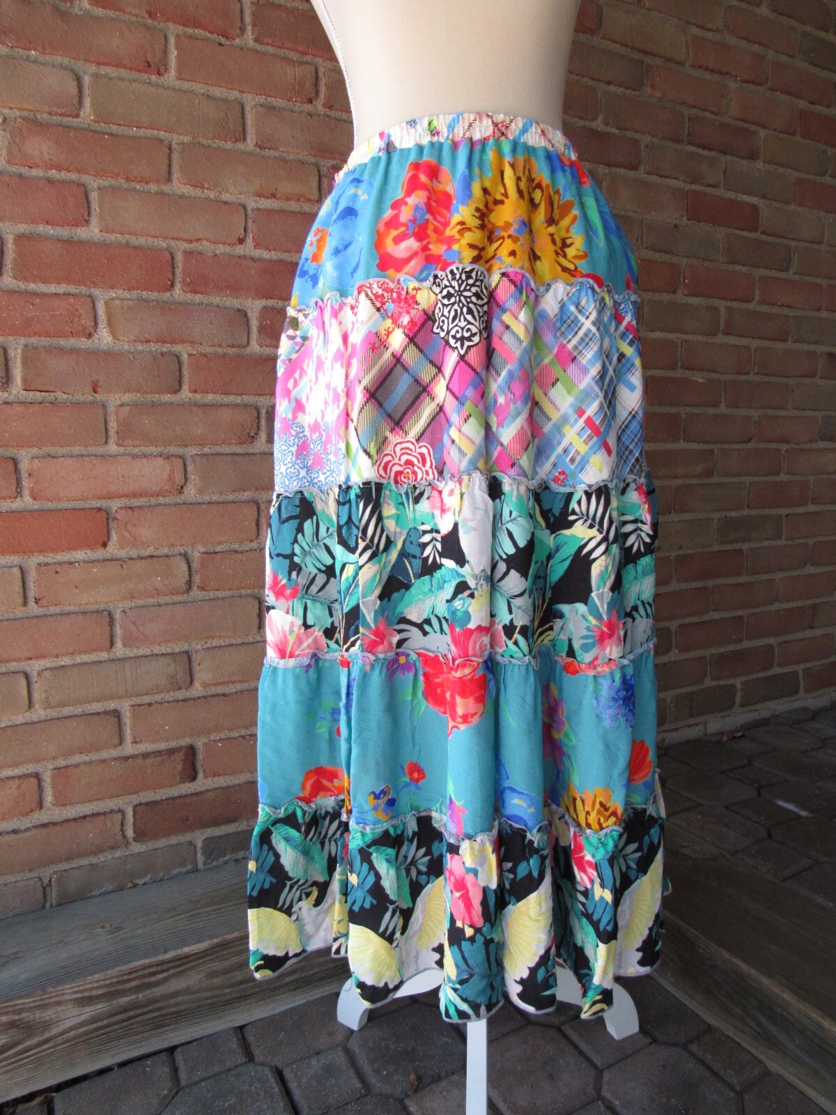 John Mark Skirt Patchwork Pleated Maxi Floral Vib… - image 2