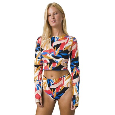 prAna Seleina Size Small (S) Long Sleeve Cropped Rash Guard Swimsuit Top Tropics