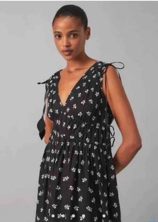 Abito con cravatta senza maniche Tory Burch nero nuovo avorio taglia 6