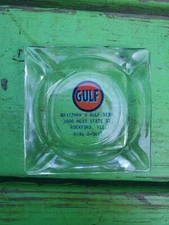 Vintage  Gulf Gas Oil Service Station Glass Ashtray Rockford ILL