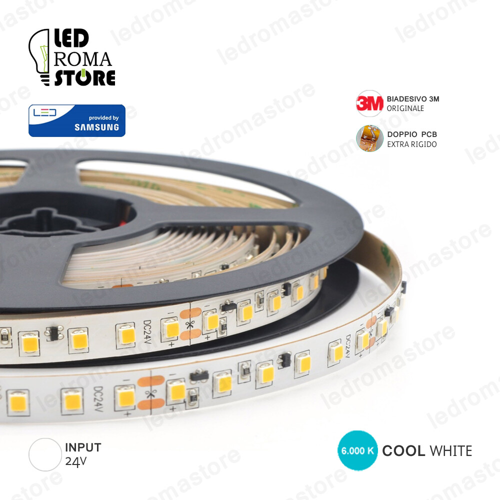 Striscia LED Professionale Samsung 2835 24V | Luce Ghiaccio 5M 3M