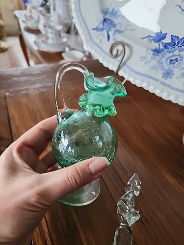 Exquisite Vintage Hand Blown Crackled Glass Cruet With Stopper GLOWS - Picture 12 of 15