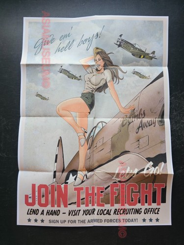 1943 WW2 USA AMERICA WOMEN PILOT JOIN THE FIGHT PLANE BOMB PROPAGANDA POSTER D92