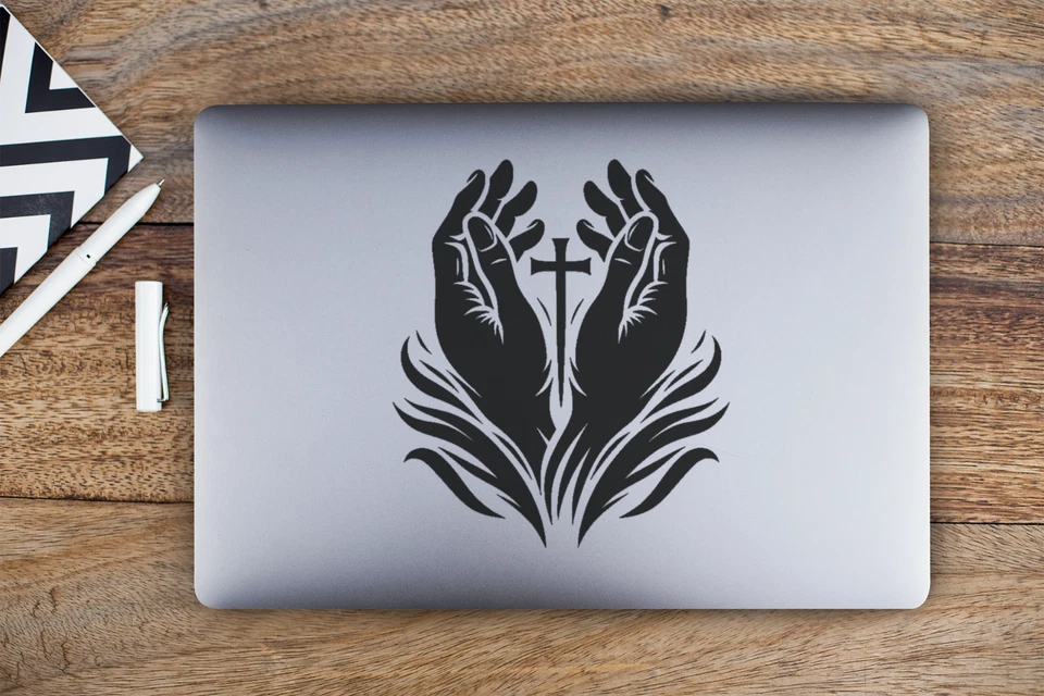 JESUS Praying Hands Cross Car Vinyl Decal Laptop Large Sticker Multiple Sizes - Image 4 of 4