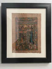 VINTAGE RARE EGYPTIAN PAPYRUS HAND PAINTED BEAUTIFULY FRAMED