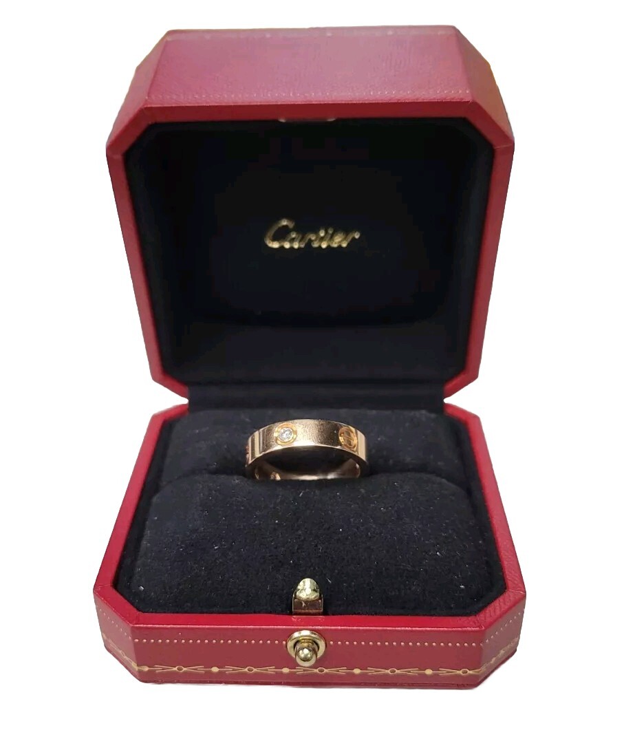 Cartier LOVE 18K Rose Gold 3 Diamond Ring Size 61 B4087500-image