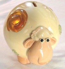 Yellow Ceramic 6.5X7.5" Sheep Lamb Figurine Bank