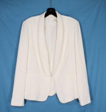 LE LIS White STRETCH TWILL Open Front FAUX POCKETS Lined BLAZER/JACKET Sz M