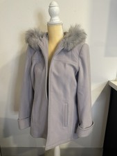 Women's Lilac Coat Fur Hood Winter Zip Up Size Medium