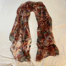 Vtg Scarf  Shawl Sarong Swimsuit Wrap Cover Tiger Lilies Daffodil Floral 31x58"