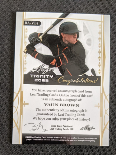 2022 LEAF TRINITY VAUN BROWN BA-VB1 #ed 1/1 ROOKIE AUTO AUTOGRAPH - Picture 2 of 2