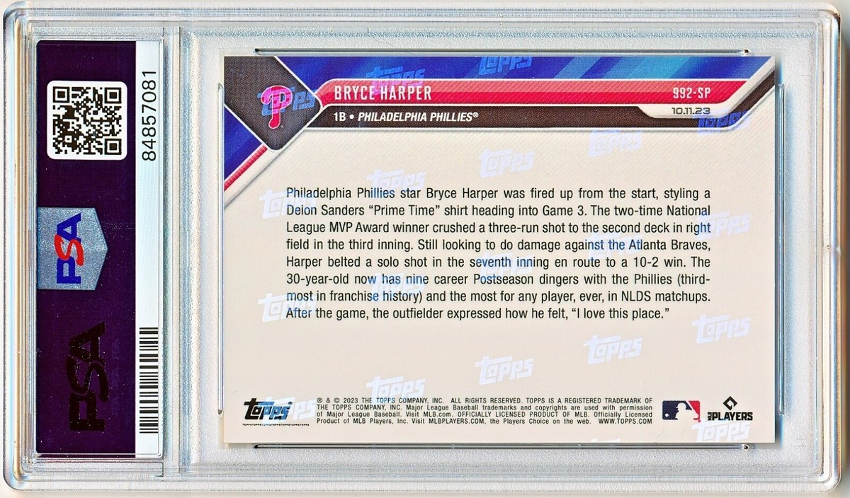 2023 Topps Now Bryce Harper 2 Homer Game Stare Down Foil SSP