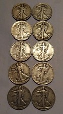 Lot Of 10 Walking Liberty Half Dollar