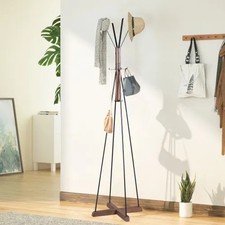 Freestanding Wooden Coat Rack with 8 Hooks Natural Wood Grain Finish Durable