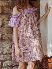 Free People Sophie Printed Off the Shoulder Paisley Cotton Dress NEW Size Medium