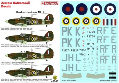 Techmod 1/48 Hawker Hurricane Mk.I RAF 303 315 317 Polish Sqn 1940-1941 Decals